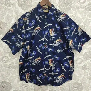 NWOT Natural Issue Mens L Fishermen Print Short Sleeve Button-Down Shirt